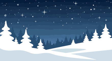 Enchanting Winter Scenery With Snow Covered Trees Against Starry Night