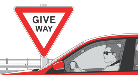 Driving Awareness Emphasizing Road Safety And Observance Of Yield Signage In Urban Setting