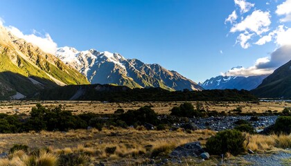 Obraz premium Mountain valley panorama at dawn