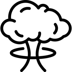 Outline icon of a mushroom cloud from an explosion, symbolizing war, nuclear threat, and security risk