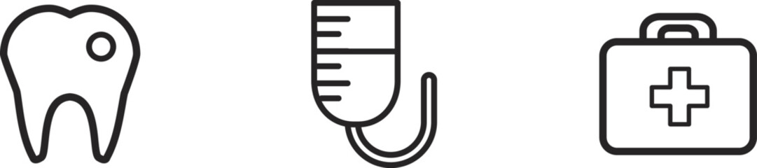 Medical Icon Set Tooth Decay IV Drip and First Aid Kit