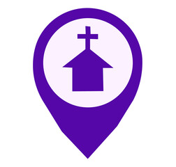 Obraz premium map pointer with chruch sign icon on white background