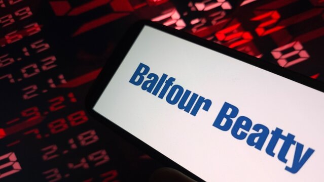 Konskie, Poland - August 11, 2025: Balfour Beatty company logo displayed on mobile phone
