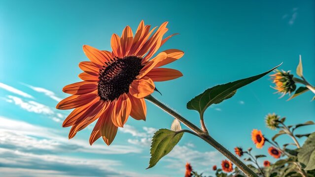 orange flower on blue sky background - Powered by Adobe