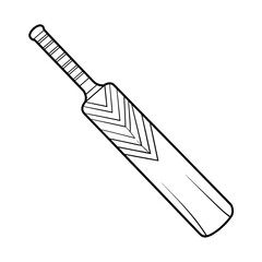 A black and white cricket bat illustration line art of a coloring page
