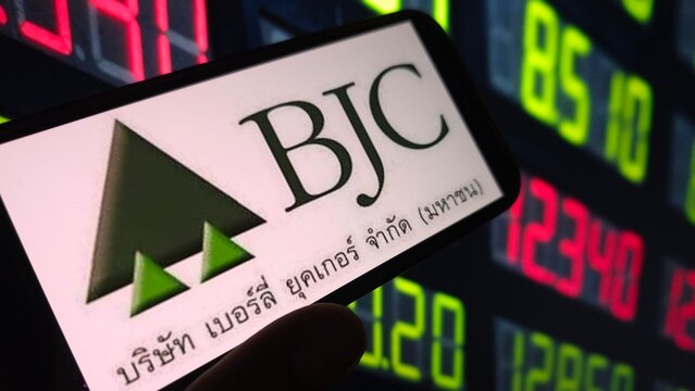 Konskie, Poland - August 14, 2025: Berli Jucker (BJC) company logo displayed on mobile phone