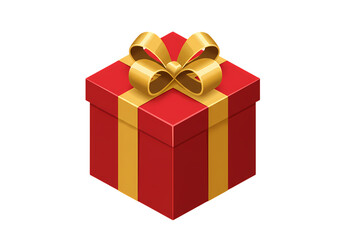 Obraz premium Red Gift Box with Gold Ribbon Present Celebration Holiday Birthday Anniversary Festive Packaging Surprise on transparent background