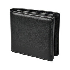 Fototapeta premium Black leather bifold wallet isolated on transparent background