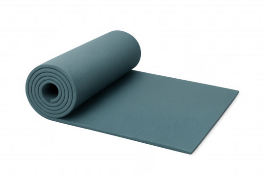 Rolled yoga mat lying flat against transparent backdrop, highlighting minimalist wellness design for fitness-oriented visual content - Powered by Adobe