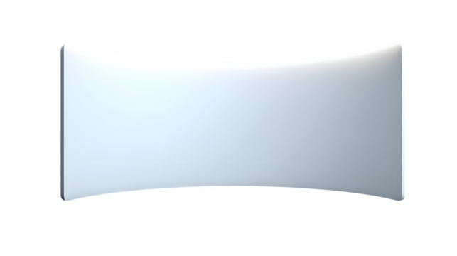 Curved digital display panel with white screen, isolated on transparent background