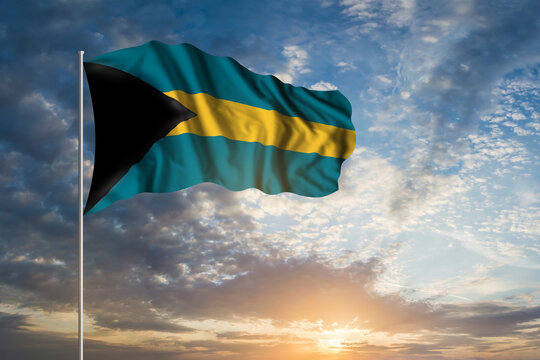 Waving National flag of Bahamas - Powered by Adobe