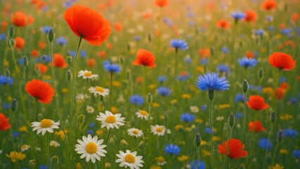 Obraz premium Vibrant wildflower meadow blooms.