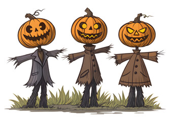 Set of halloween pumpkins on white banckground 