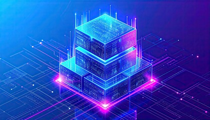 Abstract digital illustration of stacked, glowing cubes representing a complex data system.