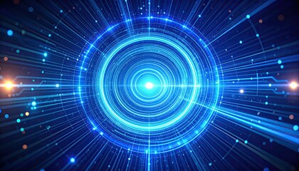 Obraz premium Abstract digital background featuring a vibrant blue light tunnel and radiating data streams.