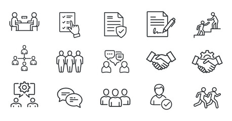 Fototapeta premium Partnership and Collaboration Line Icons Set Editable Stroke Vector Illustration for Business and Teamwork