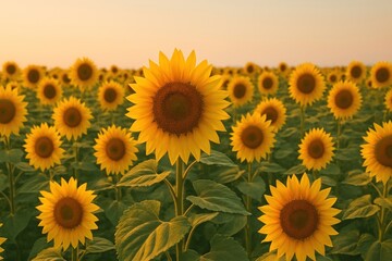 Obraz premium Vibrant sunflower field landscape.