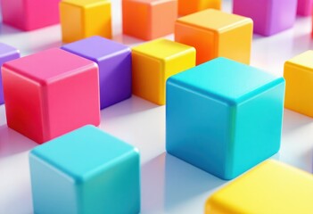 Multicolored cubes arranged in a geometric pattern.