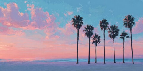 Pastel sunset beach scene with palm trees (1)