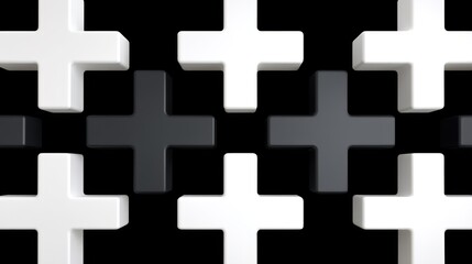 Stylized black and white plus signs pattern on a dark backdrop.
