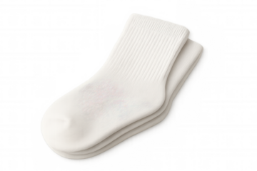 White socks neatly folded, resting on transparent surface, highlighting soft textile texture and clean minimalist aesthetic