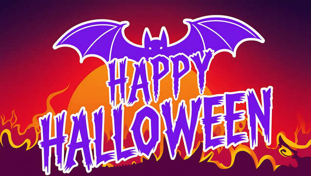 Purple Bat Happy Halloween Graphic spooky holiday - Powered by Adobe