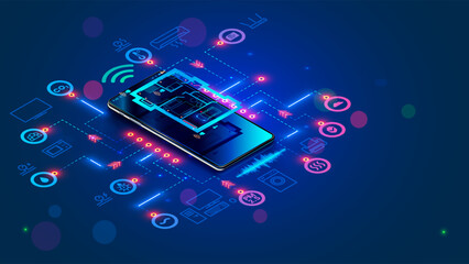 Smart home system develop. Internet of things. Engineering design digital infrastructure of house, configuration scripting of work smart devices. Phone app control IOT through 5g internet connection.