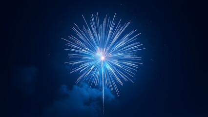 Brilliant blue fireworks exploding in the night sky for celebration display