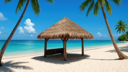 Tropical paradise with serene beach.