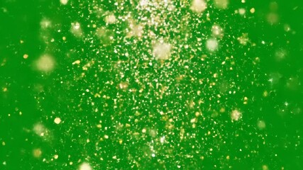 Sparkling Gold Glitter on Green Screen - Shimmering gold glitter particles float and fall against a vibrant green screen background. - Powered by Adobe