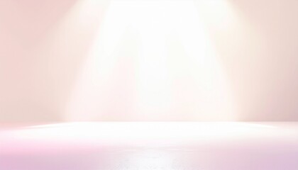 Fototapeta premium Clean and modern studio background with a soft pink and purple gradient wall, illuminated by a bright overhead spotlight, ideal for product presentations and minimalist displays.