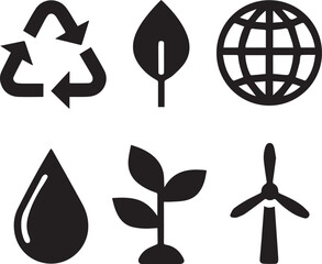 ecology icons set silhouette vector
