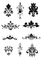 Collection of vintage damask ornaments isolated on transparent background for design