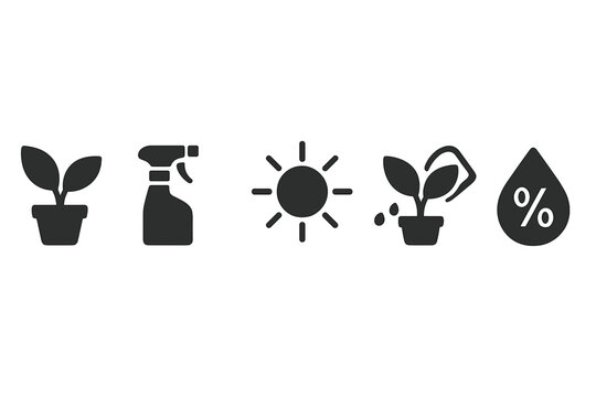 Illustration depicting essential care elements for houseplants during indoor gardening from watering to sunlight exposure