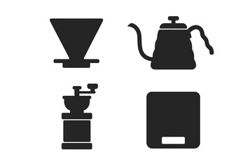 Coffee brewing equipment set featuring drip filter, kettle, grinder, and scale for perfect brewing rituals