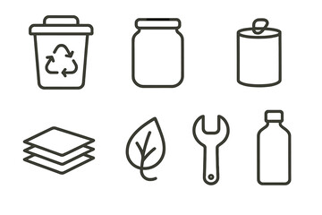 Fototapeta premium Various recycling symbols and objects arranged on a white background illustrating the importance of sustainability and waste management practices