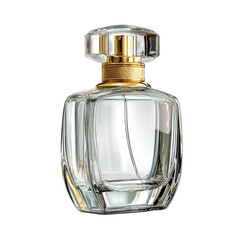 Elegant perfume bottle featuring a gold top, isolated on transparent background