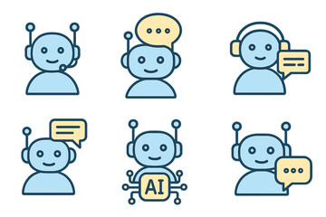 Collection of friendly chatbot illustrations suitable for tech-related content and communication themes