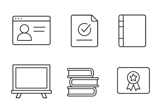 Icons representing education, documentation, and achievement on a minimalist design layout