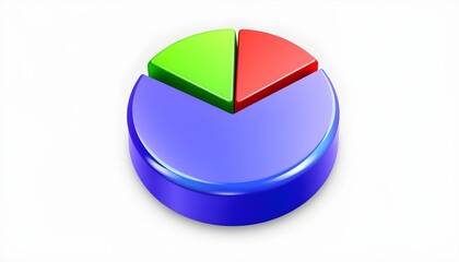 Three-dimensional pie chart showcasing data division into three unequal segments, colored red, green, and blue.