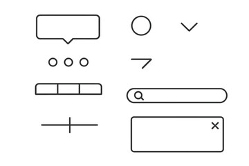 Minimalistic user interface design elements arranged in a grid format showcasing communication and navigation symbols