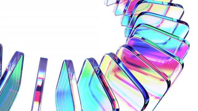 Abstract geometric animation, rotating colorful glass shapes, 4k looping video, 3d render