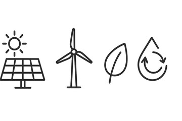 Renewable energy symbols represent solar, wind, and water resources promoting sustainability in modern society