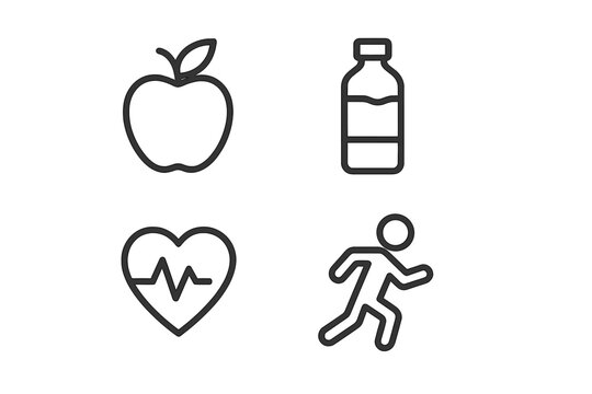 Health and wellness symbols depicting balanced nutrition and physical activity in simplified graphic style