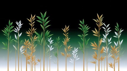 Stylized green and gold botanical silhouette on a dark gradient background.