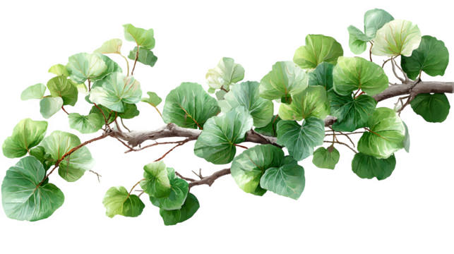 Leafy sea grape vine extending horizontally, isolated on transparent background