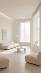 Minimalist Living Room with White Furniture and Large Windows