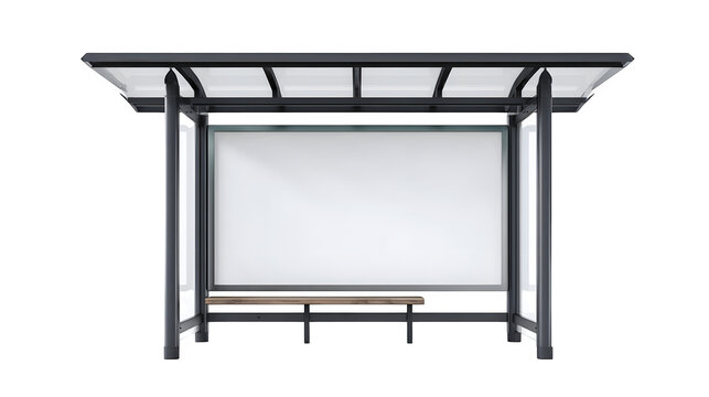 Minimalist bus stop ad frame with overhead shade, isolated on white background