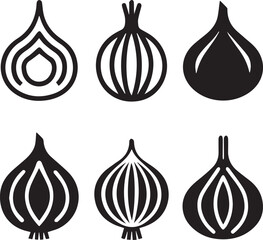 red onion silhouette vector set, black set of garlic bulbs isolated