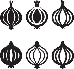 red onion silhouette vector set, black set of garlic bulbs isolated